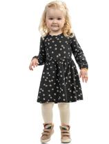 Vestido Infantil Mangas Longas Maxi Cotton Margaridas Preto Tam 4 a 14 - Kamylus