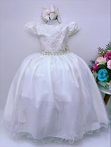 Vestido Infantil Marfim Renda Damas Honra Casamentos Pérola Luxo Festa 2286MF - Utchuk Kids