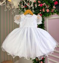Vestido infantil Marie Bebe Branco Batizado Luxo - Envio Já