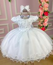 Vestido infantil Marie Jardim Encantado Branco Batizado dama