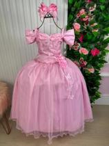 Vestido Infantil Marie Longo Manga Princesa Rosa Bebe