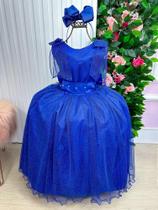 Vestido Infantil Marie Longo Mel Azul Royal Brilho luxo