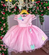 Vestido Infantil Marie Rosa Jardim Encantado Flores Luxo