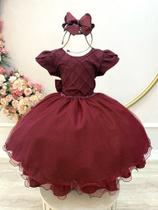 Vestido Infantil Marsala com Busto Nervura para Festas e Daminhas