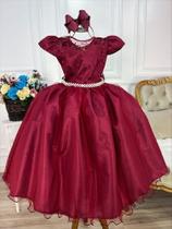 Vestido Infantil Marsala Damas Honra Casamento Renda Pérolas Temático Luxo - Utchuk Kids