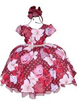 Vestido Infantil Marsala Florido Luxo Perfeito Para Princesa Natal Festa Casamento Formatura Daminha - Giovanella