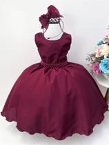 Vestido Infantil Marsala Liso Perfeito Princesa Daminha Casamento Festa Formatura Natal Ano Novo