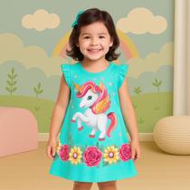 Vestido Infantil Meia Malha Turmalina com Estampa Unicórnio e Detalhe em Glitter Gel KYLY 1000978