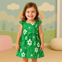 Vestido Infantil Meia Malha Verde Itália Floral Confortavel Sofisticado Moderno Kyly 1001005
