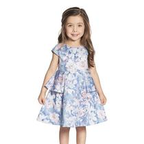 Vestido Infantil Meia Manga Estampa Flores Azul Claro e Rosa - Ninali