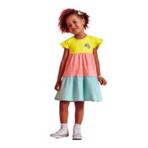vestido infantil menina 3 cores manga curta verão colorido