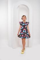 Vestido Infantil Menina Arco Íris Preto Picolé Rosa