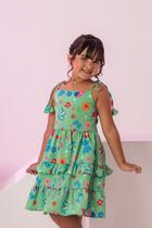 Vestido Infantil Menina Babados Estampado Jardim Verde Vestido Infantil Menina Babados Estampado Jardim Verde
