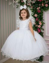 Vestido Infantil Menina Bonita Angelie Branco Daminhas Batizado