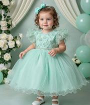 Vestido Infantil Menina Bonita Angelie Verde Menta Luxo Elegância Vestido Infantil Menina Bonita Angelie Verde Menta Luxo Elegância