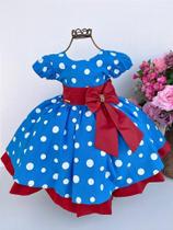 Vestido Infantil Menina Bonita Azul Galinha Pintadinha Poá - Tecido Tafetá
