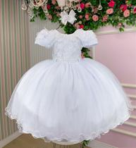 Vestido Infantil Menina Bonita Betania Branco - Tecido Tafeta