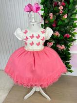 Vestido infantil Menina Bonita Coral Borboletas luxo I