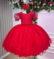 Vestido Infantil Menina Bonita Maria Julia Vermelho - Tecido Tafeta