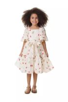 Vestido Infantil Menina Bordado Flowers Muvile Petit Cor:Off whiteTamanho:6 Vestido Infantil Menina Bordado Flowers Muvile Petit Cor:Off whiteTamanho:6