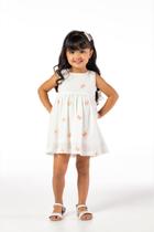 Vestido Infantil Menina Branco Festa com Laço Rosa