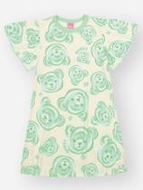 Vestido Infantil Menina Cabeça de Ursinhos Verde Mundo Cinti