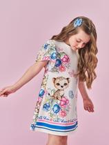 Vestido Infantil Menina Cinti Onça Borboletas e Flores Com Strass Confortável Verão