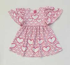 Vestido Infantil Menina Cinti Rosa Estampa De Corações Com Strass Verão Vestido Infantil Menina Cinti Rosa Estampa De Corações Com Strass Verão