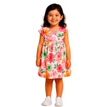 Vestido Infantil Menina Cotton Rosa com Estampa Floral KYLY 1000982 Vestido Infantil Menina Cotton Rosa com Estampa Floral KYLY 1000982