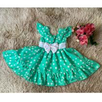 Vestido Infantil Menina Elegante Verde Bolinhas Brancas