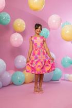 Vestido Infantil Menina Estampado Colorido Alça de Cordão - Marias - Rosa - 06