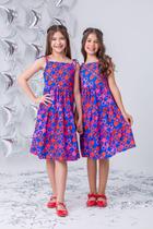 Vestido Infantil Menina Estampado Corações Pink - Dimocinha - Azul - 08