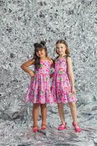 Vestido Infantil Menina Estampado Desenhos e Emoji - Bonekinhas - Rosa - 14 Vestido Infantil Menina Estampado Desenhos e Emoji - Bonekinhas - Rosa - 14