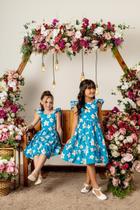 Vestido Infantil Menina Estampado Margaridas com Babados - Bonekinhas - Azul - 08 Vestido Infantil Menina Estampado Margaridas com Babados - Bonekinhas - Azul - 08