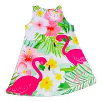 Vestido Infantil Menina Festa Aniversário Flamingo Florido