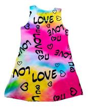 Vestido Infantil Menina Festa Aniversário Tie Dye Love Grafi