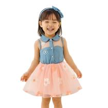 Vestido Infantil Menina Festa De Brim Com Tule Florido Vestido Infantil Menina Festa De Brim Com Tule Florido