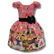Vestido Infantil Menina Festa Junina Xadrez Minnie São João