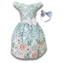 Vestido Infantil Menina Floral Verde Luxo Festa + Tiara Vestido Infantil Menina Floral Verde Luxo Festa + Tiara