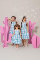 Vestido Infantil Menina Florzinhas Xadrez Azul Marias