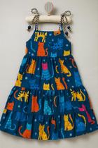 Vestido Infantil Menina Gatinho Azul