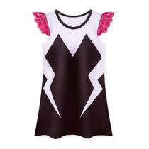 Vestido Infantil Menina Gwen Stacy Homem-Aranha Roxo Com Estampa De Teia E Manga Borboleta Fantasia Vestido Infantil Menina Gwen Stacy Homem-Aranha Roxo Com Estampa De Teia E Manga Borboleta Fantasia