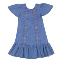 Vestido Infantil Menina Jeans Bordado Paraiso Verão Rf 15641