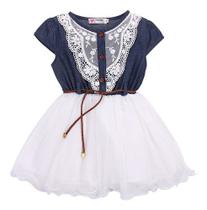 Vestido Infantil Menina Jeans Saia Festa Ano Novo + Cinto