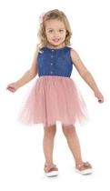 Vestido Infantil Menina Jeans Saia Tule Festa Ano Novo P Ao3