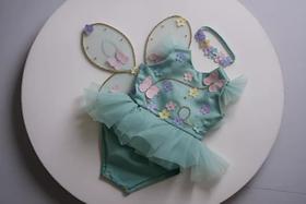 Vestido infantil menina kit 3 peças romper jardim encantado + faixa + asa borboleta mesversario