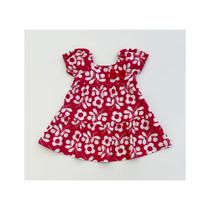 Vestido Infantil Menina Kyly Vermelho Estampado Flores Manga Curta Moda Casual Verão