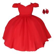 Vestido Infantil Menina Liso Coração Luxo Elegante Com Tiara