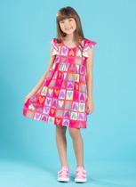 Vestido Infantil Menina Magenta Manga Com Babado Corações
