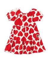 Vestido Infantil Menina Manga Curta Barra Em Pregas Estampa Coração Bebê Pingo Lelê